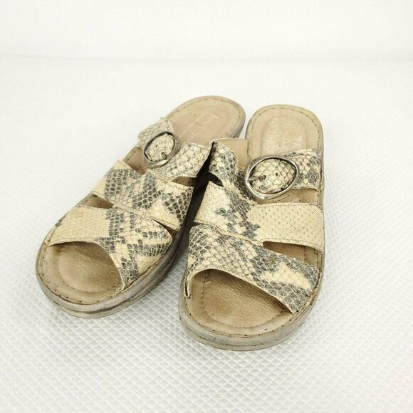 Josef Seibel Snake Print Slides Sandals Leather Size 37 Beige - Picture 2 of 6